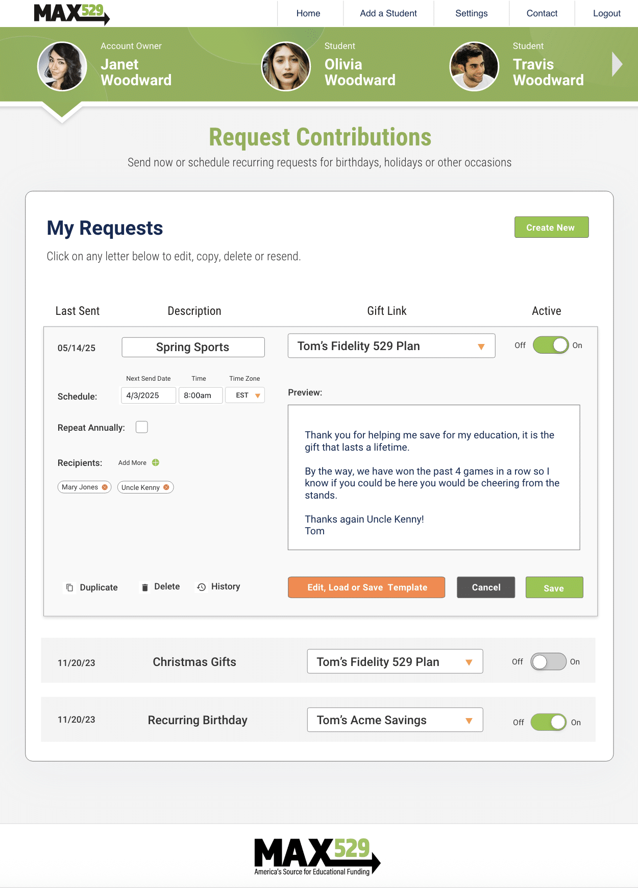 MAX529 Request Donations